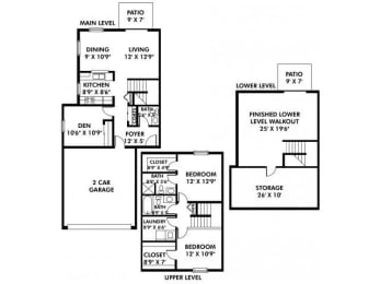  Floor Plan D - 2BR+Den/3 Level - 2 Car