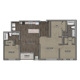  Floor Plan 2R-2+Den PH