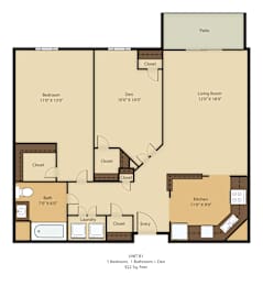  Floor Plan 1 Bedroom Plus Den