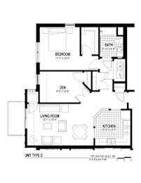  Floor Plan 1 bedroom w/ Den