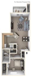 One Bedroom, One Bath Floor Plan at Windmill Lakes Apartments, Holland, Michigan