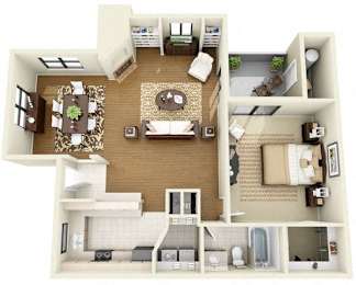 Antigua | 1 Bedroom 1 Bathroom Floor Plan
