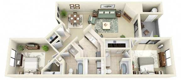 St. Bart | 2 Bedroom 2 Bathroom Floor Plan