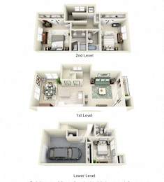 Filigree Three Bed and Three Bath Floor Plan 3D Image