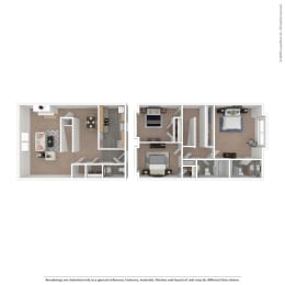 Bordeaux  2 bedroom 2 bathroom  Floor Plan at The Courtyards of Chanticleer Apartments, Virginia Beach, VA, 23451