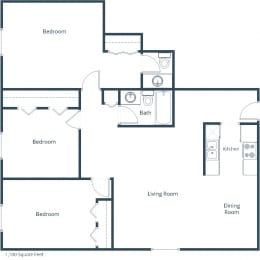 Maplewood Apartments | Three Bedroom Floor Plan