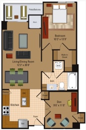  Floor Plan 1 Bedroom, 1 Bath + Den - A4D