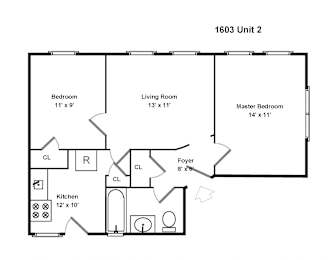  Floor Plan 2 Bedroom - 1 Bathroom