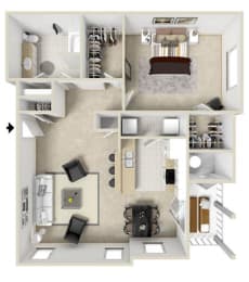 1 bedroom 1 bathroom Floor plan at Reserve at Park Place Apartment Homes, Mississippi