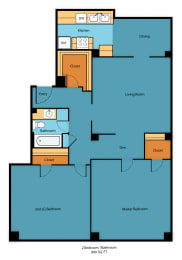 2 Bed 1 Bath  Floor Plan at Charbern Apartment Homes, Seattle, WA, 98122