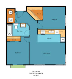 2x1a Floor Plan at Guinevere Apartment Homes, Seattle, WA