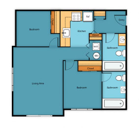 Two Bedroom Two Bath Floor Plan at Sir Gallahad Apartment Homes, Bellevue, WA