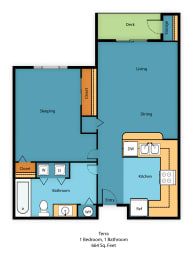 1x1a Floor Plan at Villaggio Apartment Homes, Tacoma, 98402