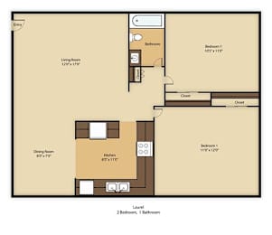  Floor Plan 2 Bed 1Bath