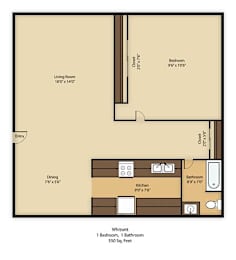 Floor Plan 1 BED   1 BATH