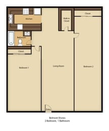  Floor Plan 2 Bed  1 Bath