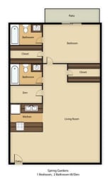  Floor Plan 1bed 2bath w den