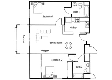  Floor Plan 2 Bed  2 Bath