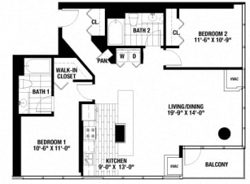 Floor Plan  2 Bedroom. 2 Bathroom.