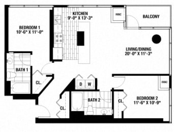 Floor Plan  2 Bedroom. 2 Bathroom.