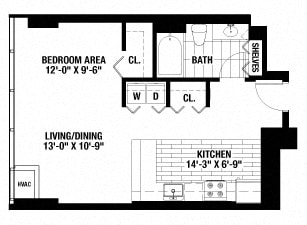 Floor Plan  1 Bedroom. 1 Bathroom.