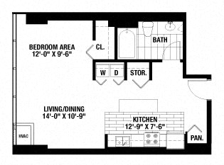 Floor Plan  1 Bedroom. 1 Bathroom.