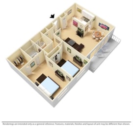 2Bed 2Bath E Floor Plan at Gates Mills Place Apartments, Mayfield Heights, OH 44124