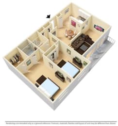 2Bed 2Bath F Floor Plan at Gates Mills Place Apartments, Mayfield Heights, OH