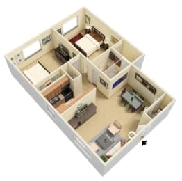 2 Bedroom 2 Bath Floor Plan at Trinity Towers Apartments, Bedford Heights, 44146