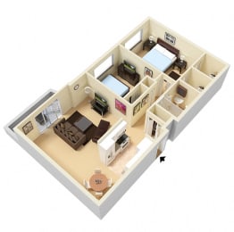 2 Bed Floor Plan at Trinity Towers Apartments, Bedford Heights, 44146