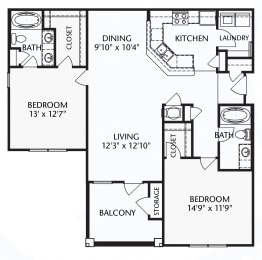 The Heritage (corporate/furnished) Floorplan at Patriot Park Apartment Homes in Fayetteville, NC,28311