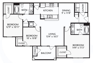 The Cape (traditional) Floorplan at Patriot Park Apartment Homes in Fayetteville, NC,28311