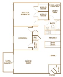 B2 Floor Plan at Orleans Square Apartments in Shreveport, Louisiana, LA