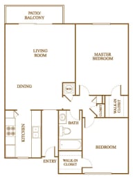 B4 Floor Plan at Orleans Square Apartments in Shreveport, Louisiana, LA