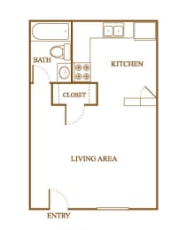 Efficiency Floor Plan at Orleans Square Apartments in Shreveport, Louisiana, LA