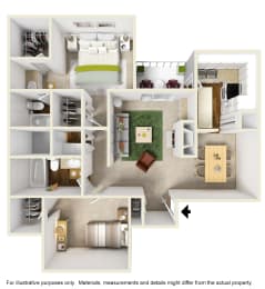 B2 Floor Plan at Preston Villas Apartment Homes, Dallas, Texas, TX