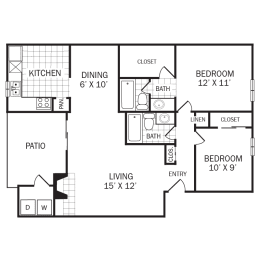 Floor Plan B1 at Rock Creek Apartments in Dallas, TX
