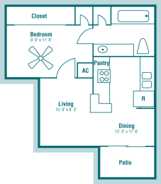 Floor Plan A at The Hollows Apartment Homes, San Antonio, Texas, TX