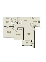 The Oxford - 2 Bedroom 1 Bath Floor Plan Layout - 926 Square Feet at Barrington Place, Rancho Cucamonga, California