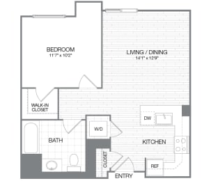 Taft - 1 Bedroom 1 Bath Floor Plan Layout - 634 Square Feet at Venue, San Francisco, CA, 94158