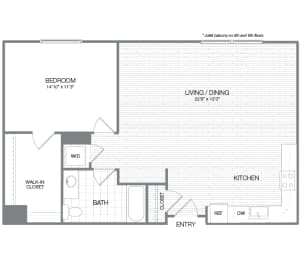 Jefferson - 1 Bedroom 1 Bath Floor Plan Layout - 891 Square Feet at Venue, San Francisco, CA