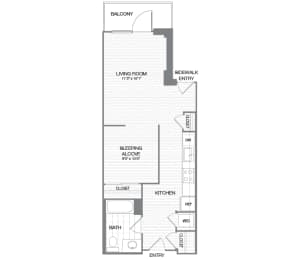Wilson - 0 Bedroom 1 Bath Floor Plan Layout - 634 Square Feet