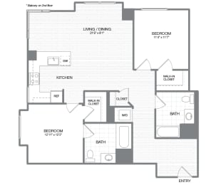 Eisenhower - 2 Bedroom 2 Bath Floor Plan Layout - 1131 Square Feet at Venue, San Francisco, CA, 94158