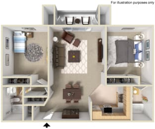 2 Bed 2 Bath Floor Plan at Morning View Terrace Apartment Homes, Escondido, 92026