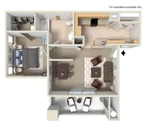A3 1 Bed 1 Bath Floor Plan at Waterstone Apartments,  1951 West Middlefield Drive