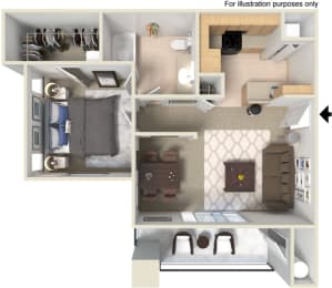 A2 1 Bed 1 Bath Floor Plan at Waterstone Apartments, Tracy, CA 95377