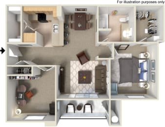 A5 1 Bed 1 Bath Floorplan at Waterstone Apartments, Tracy, CA