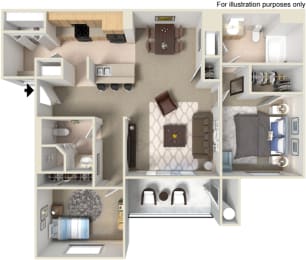 B1 2 Bed 2 Bath Floorplan at Waterstone Apartments, 1951 West Middlefield Drive