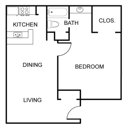 1 bed 1 bath floor plan at Rock 35, Round Rock, TX, 78681