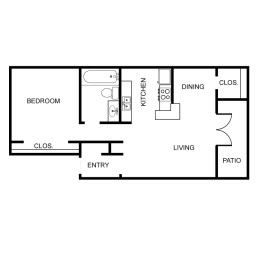 2 bed 1 bath floor plan at Rock 35, Round Rock, Texas